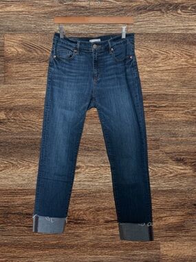 LOFT Dark Blue Boyfriend Jeans with Cuffed Hem